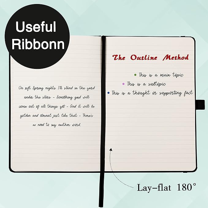 Ruled Notebook/Journal - Classic Lined Journal/Notebook, Hardcover with Thick Paper, 5.3" x 8.26", Banded + Pen Holder +Inner Pocket - Sky Blue