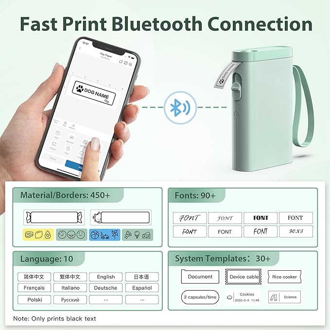 P21 Label Maker Machine with Tape, Bluetooth Label Printer Thermal Mini Label Makers with Built-in Cutter and Multiple Templates, Portable Printers for School, Office, Home Use (Green)