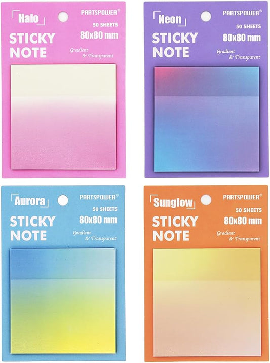 Gradient Transparent Sticky Notes, 8x8 cm See Through Notes for Annotating Bible Journaling Office Supplies, 50 Sheets/Pad, 4 Pads