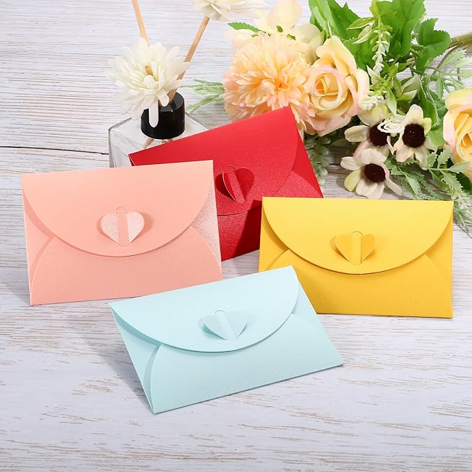 PATIKIL Gift Card Envelopes, 12 Pack Heart Shaped Clasp Small Gift Cards Holder Mini Envelope for Birthdays Weddings, Coffee