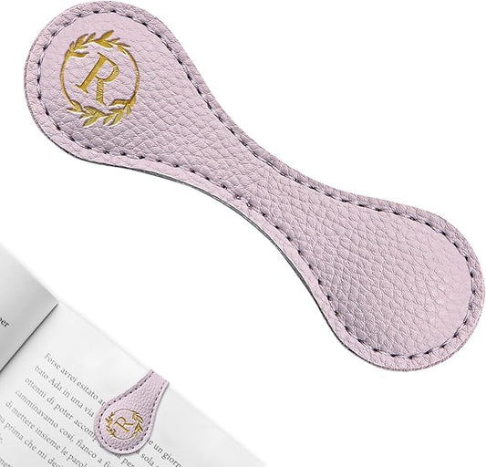 ABTOLS Magnetic Leather Initial Bookmarks, Vintage Initial ID Identification Book Marker Clip Gift Purple Capital Letter Book Markers for Book Lover Avid Readers (R)