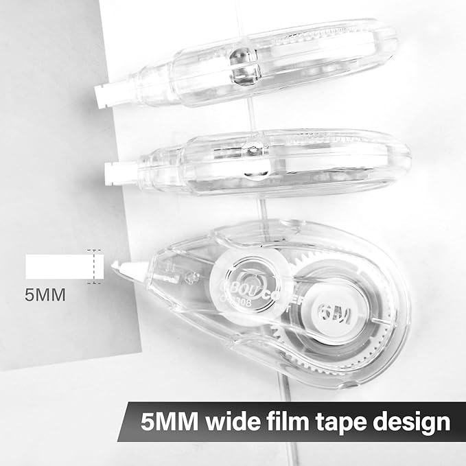 Correction Tape, Easy To Use Applicator for Instant Corrections Wrong Writing At Any Time, For school, Office (White, 12pack, 6M/256" x 0.2")