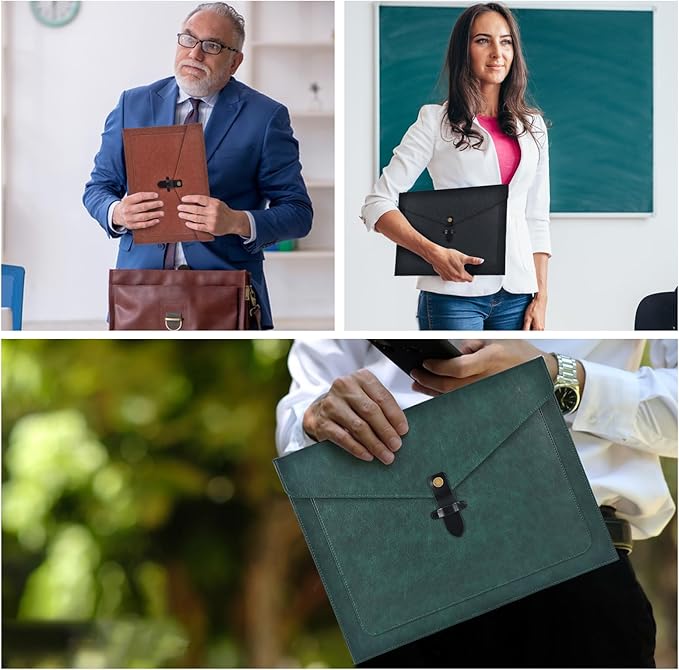 Brown Leather File Folder Letter Size, File Organizer, Important Document Folders with Pockets, Document Organizer, Laptop Sleeve Notebook Case, Paper Storage, A4 Envelopes Filing Folder 3PCS