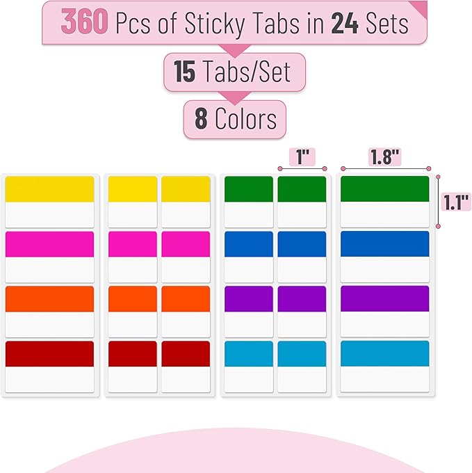 Mr. Pen- Sticky Index Tabs, 360 Pcs, Colorful Sticky Tabs for Notebooks, Page Markers, Page Tabs for Binders, Page Tabs Sticky Tabs for Books, Notebook Tabs, Book Sticky Tabs for Notebooks