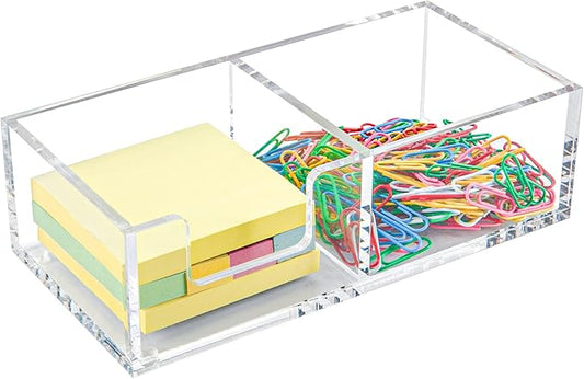 Acrylic 2in1 Sticky Note Holder A Versatile Desk Organization Solution for Office Home School Post Bank Dispenser for 3"x3" Memo (DP002)