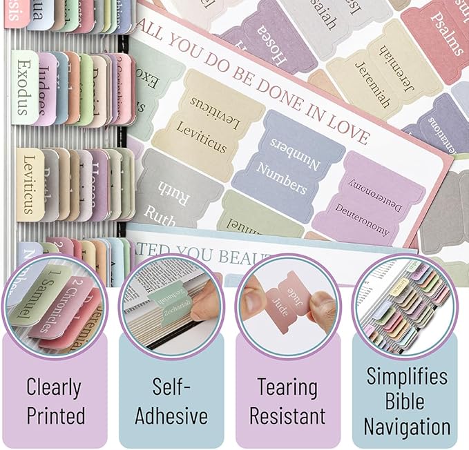 Mr. Pen- Bible Tabs, 75 Tabs, Minimal Morandi, Laminated Bible Tabs for Women and Men, Bible Tabs for Study Bible, Bible Index Tabs, Bible Book Tabs, Bible Labels Tabs, Mr Pen Bible Tabs