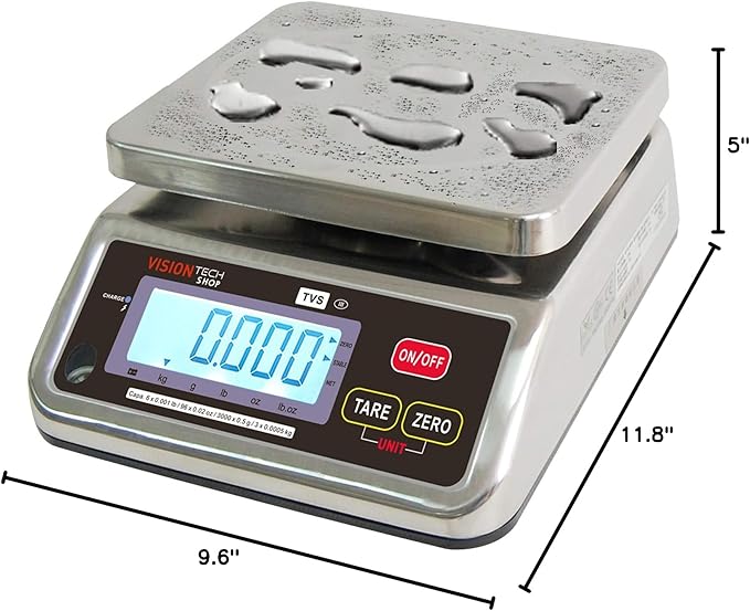 TVS Portion control Stainless steel Washdown Scale, Lb/Oz/Kg/g Switchable, Low Profile Design, 6lb Capacity, 0.001lb Readability, Single Display, NTEP Legal for Trade Coc #19-058