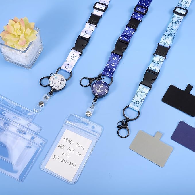 BESARME 3 Pack Retractable Cruise Lanyards, Adjustable Lanyards for Cruise Ship Cards with Badge Reel Holder, 6 Pack Waterproof ID Badge Holder and 3 Pack Phone Tether Tab, Style B