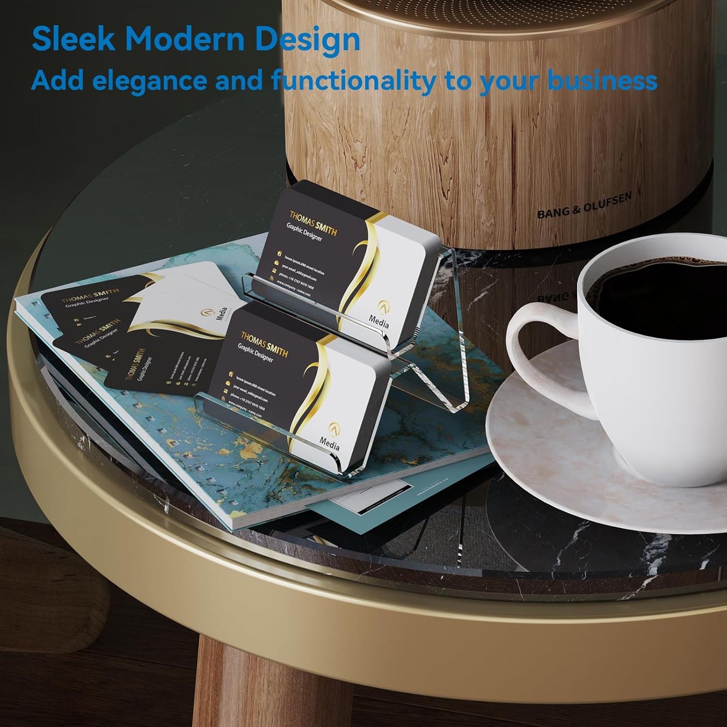 Acrylic Business Card Holder, 2-Tier Business Card Display, Clear Business Cards Stand for Desk & Counter, 2 Pack