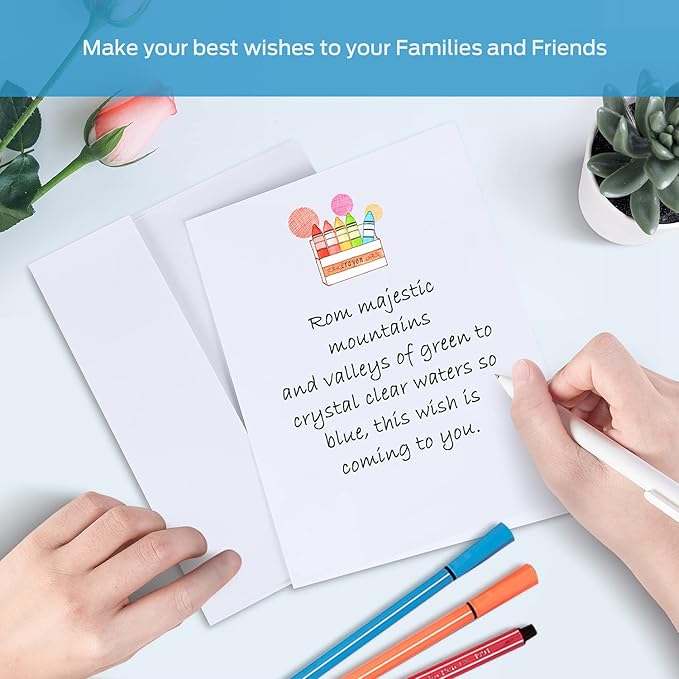 Ohuhu Blank White Cards and Envelopes 100 Pack, 4.25 x 5.5 Heavyweight Folded Cards and A2 Envelopes for DIY Greeting Card, Wedding, Birthday, Invitations, Thank You Cards & All Occasion