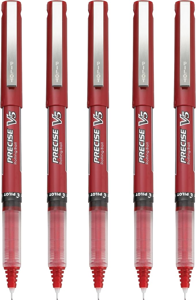 Pilot, Precise V5, Capped Liquid Ink Rolling Ball Pens, Extra Fine Point 0.5 mm, Red, Pack of 5