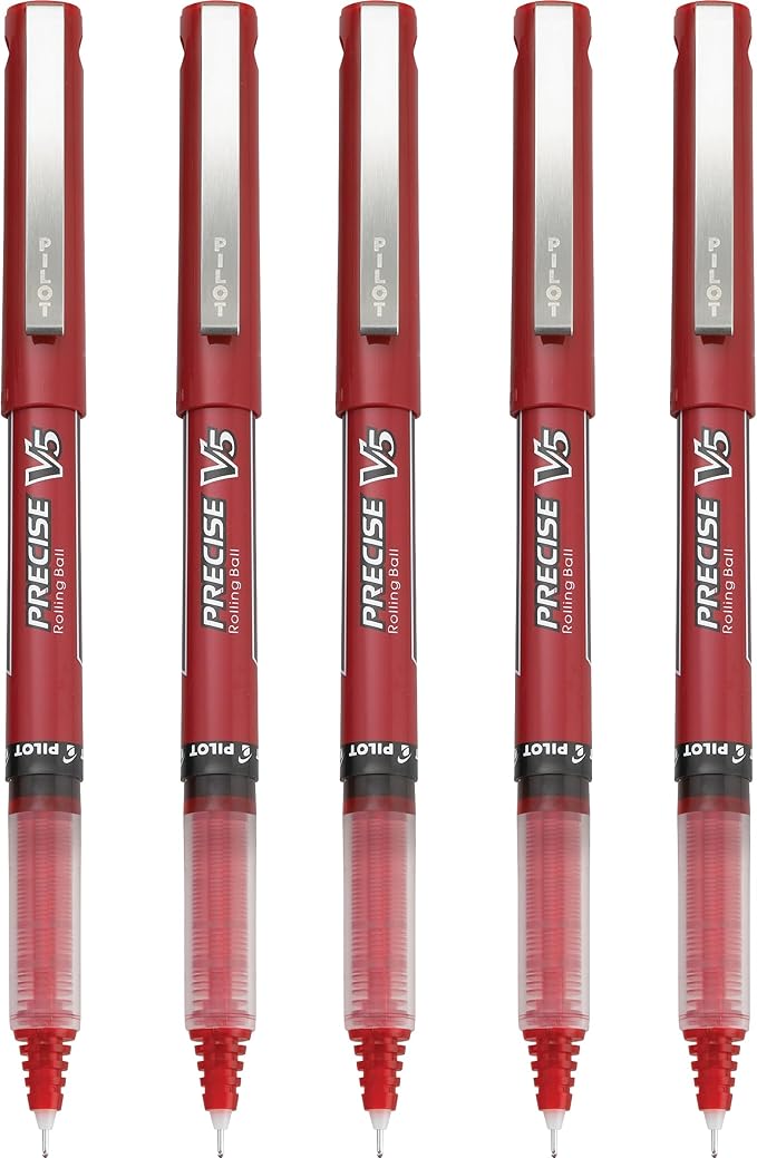 Pilot, Precise V5, Capped Liquid Ink Rolling Ball Pens, Extra Fine Point 0.5 mm, Red, Pack of 5