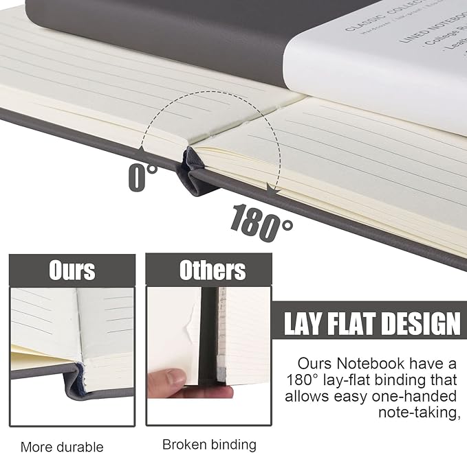 Lined Journal Notebook, 6Pack(Dark Gray), 160 Pages, Medium 5.7 inches x 8 inches - 100 gsm Thick Paper, Hardcover