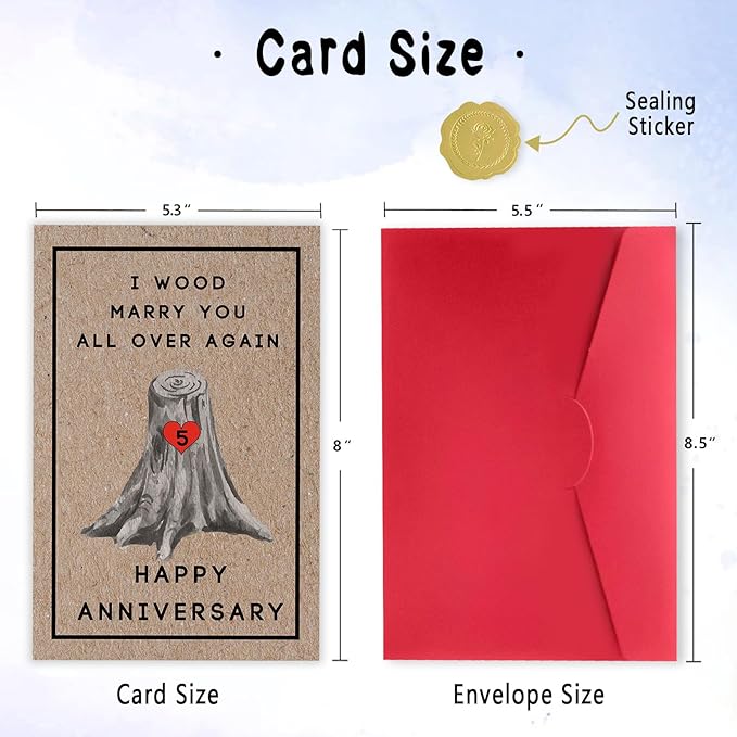 Happy 5th Anniversary Card for Women Men, 5th Wedding Anniversary Wood Card for Him Her,Fifth Anniversary Card for Boyfriend, 5 Years Married Gift for Husband