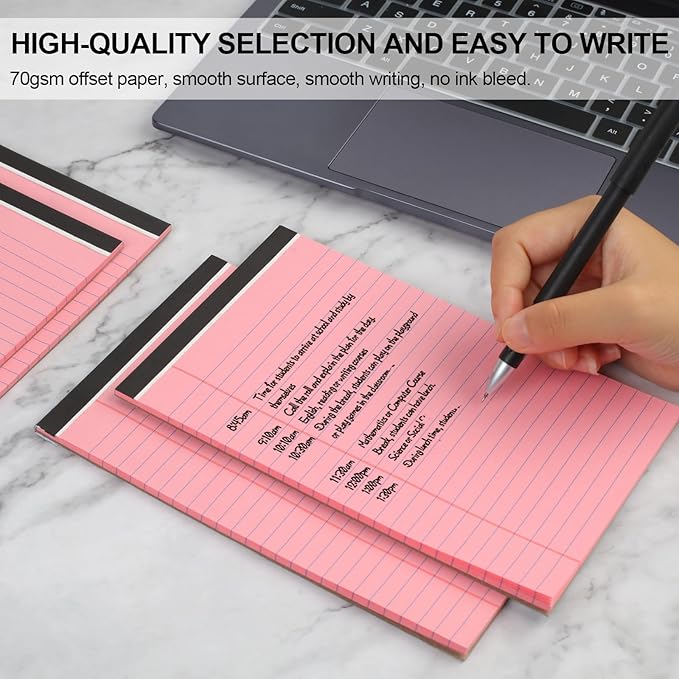 Utron 6 PCS Small Legal Pads 5x8 Pink, Narrow Ruled Small Note Pads 5x8, Micro Perforated Writing Pad, College Ruled Legal Notepads 5x8 for Study, Office, To-Do Lists(30 Sheets/Small Notepad)