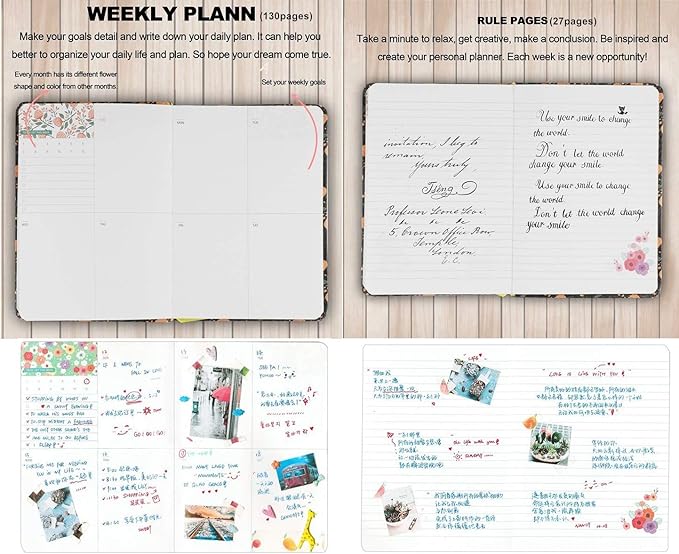 Flowery Journal, Planner Notebook and Calendar Schedule Organizer (Pink Cherry Blossom, A6(7 inch))