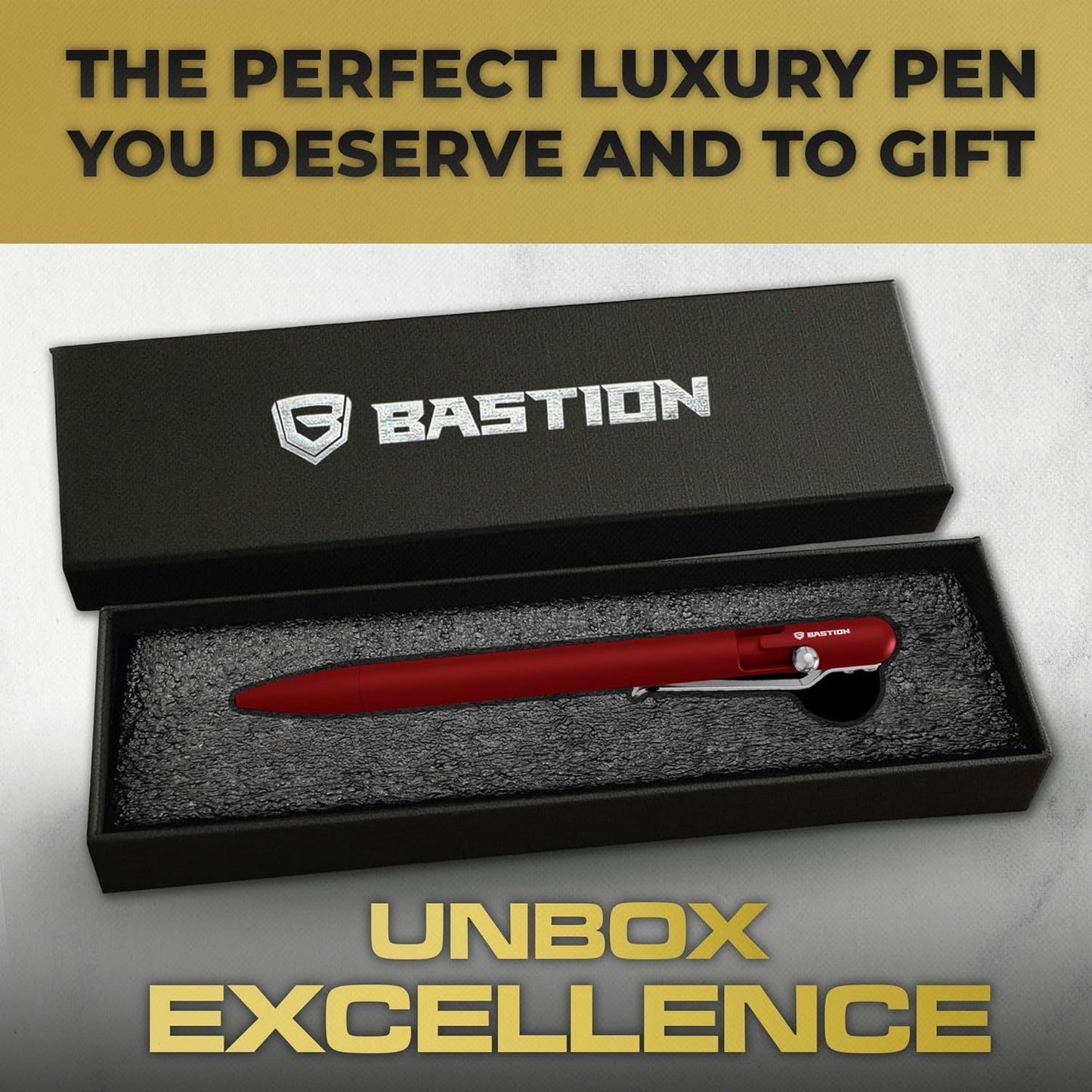 BASTION® Luxury Slim Bolt Action Pen, Lightweight Aluminum EDC Pen with Fine Tip, Professional Ballpoint Pen for School and Work - Red