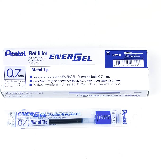 Pentel Refill Ink for BL57/BL77 EnerGel Liquid Gel Pen, 0.7mm, Metal Tip, Blue Ink, Box of 12 (LR7-C-12)