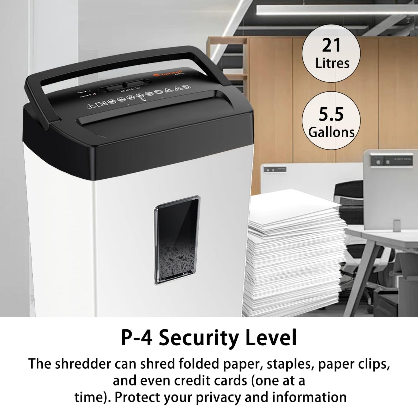 Bonsaii 12-Sheet Cross Cut Shredder, P-4 High Security, 5.5 Gal, Heavy Duty for Home Office, Shreds Paper, Credit Card, Mail, Staples, with Transparent Window, White & Black (C275-A)
