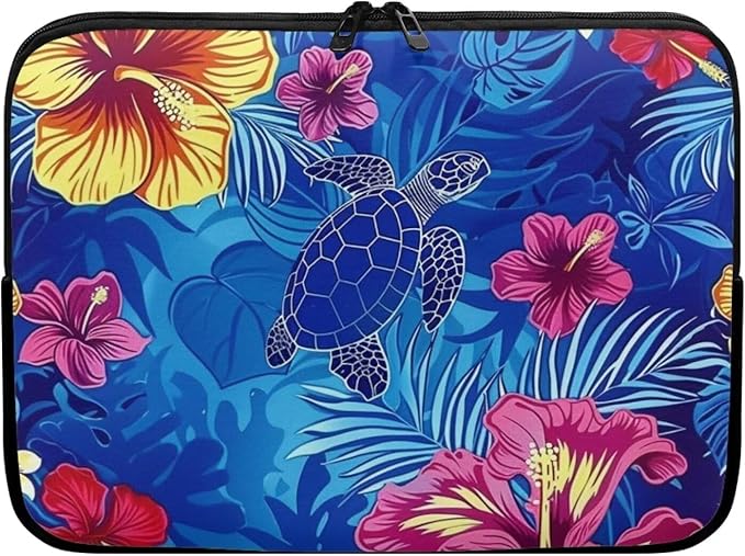 Sea Turtle Printed Laptop Briefcase for Women Men, Hibiscus Flower Printed 17 Inch Laptop Bag Messenger Bag Lightweight Laptop Case for Office Business Traveling Daily Use