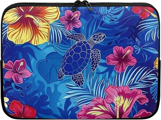 Sea Turtle Printed Laptop Briefcase for Women Men, Hibiscus Flower Printed 12 Inch Laptop Bag Messenger Bag Lightweight Laptop Case for Office Business Traveling Daily Use