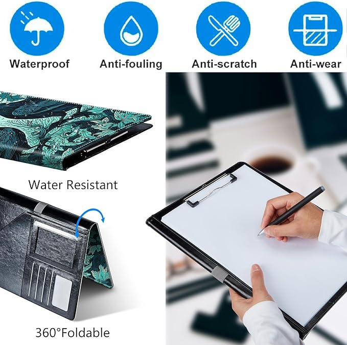 Ravens On Branches Padfolio Folder with Clipboard,Portfolios Organizer Clipboards with Storage Clipboard Writing Pad PU Leather Conference Document Organizer with Business Card Holder