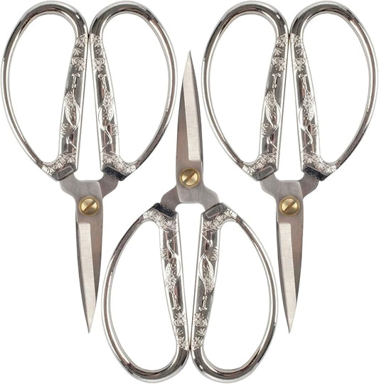 JubileeYarn Crane Motif Small Embroidery Craft Scissors - Brushed Nickel - 3 Scissors