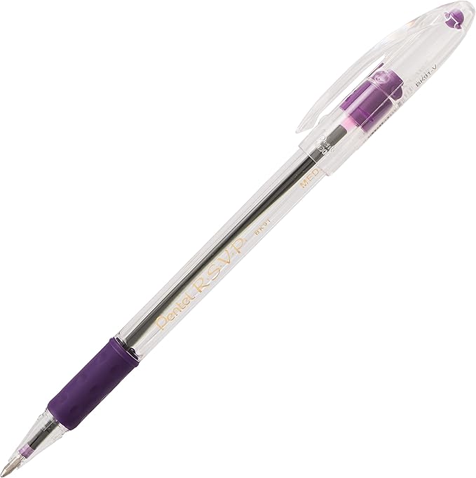 Pentel R.S.V.P. Ballpoint Pen, Medium Line, Violet Ink, 2 Pack (BK91BP2V)