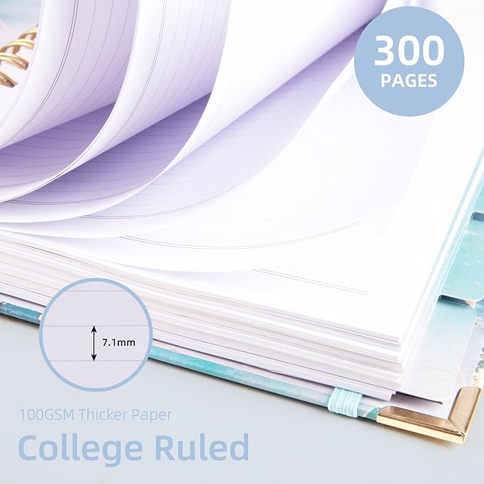 Spiral Notebooks for Work, 240 Pages Lined Spiral Journal Notebook, 5 Subject A5 College Ruled Journals for Writing, 8.6”x6.2''Journaling Notebooks for School Office Supplies (Blue Marble)