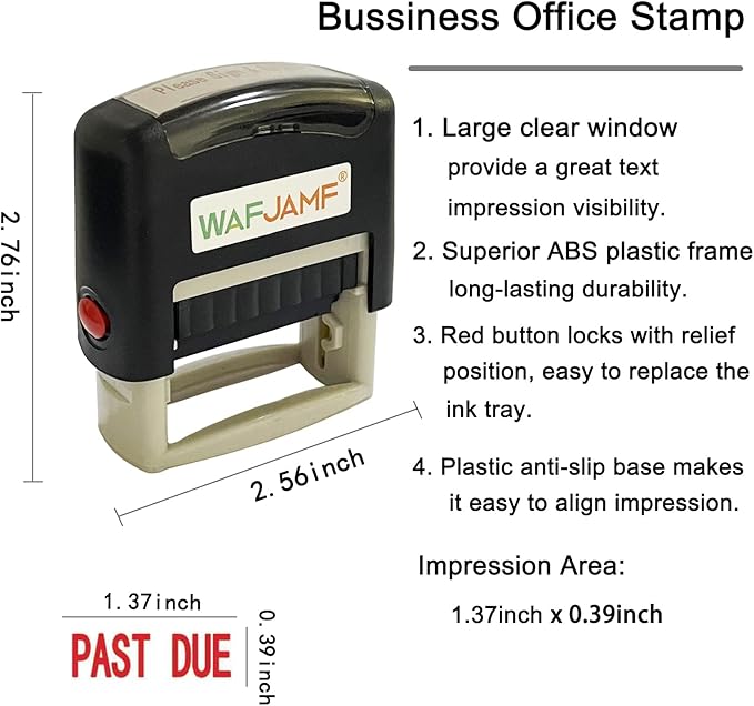 WAFJAMF Past Due Self-Inking Rubber Stamp - Office Message Stamp, Red Ink-Medium