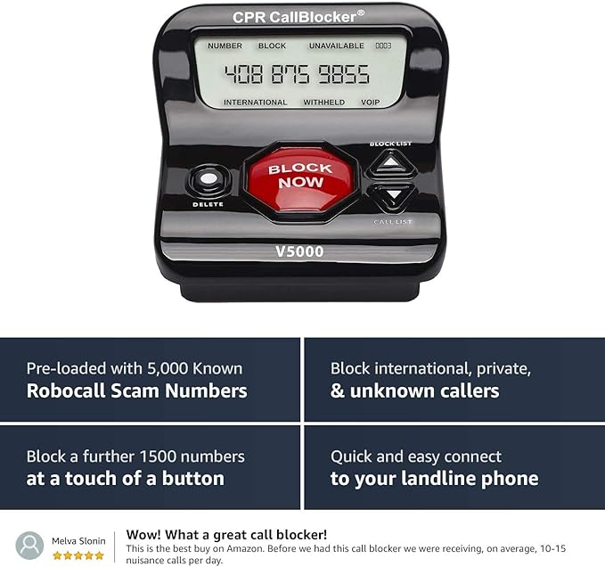 CPR V5000 Call Blocker for Landline Phones, Home Phones, Cordless Phones – Stop All Unwanted Calls, Robocalls, Scam Calls at a Touch of a Button - Join Over 1 Million Satisfied Customers