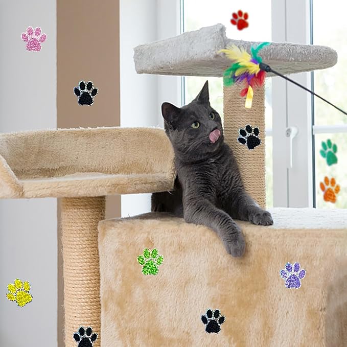 Paw Print Stickers,1.5" Holographic Shiny Bear Paw Print Stickers,Dog Puppy Paw Stickers Bear Paw Stickers with Perforation Line (500PCS,Black)