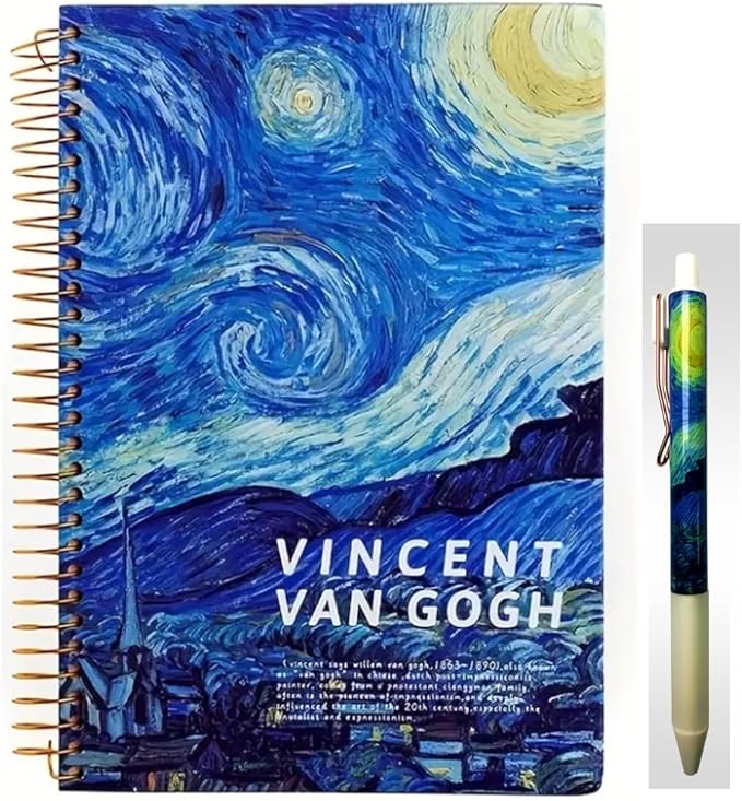 Starry Night Spiral Notebook Van Gogh Notebook Spiral Journal Hardcover Spiral Bound Journal for Women 300 Pages Wide Ruled for Work,School,Journaling,Office(Starry Night, B5 7.3" x 10.6")