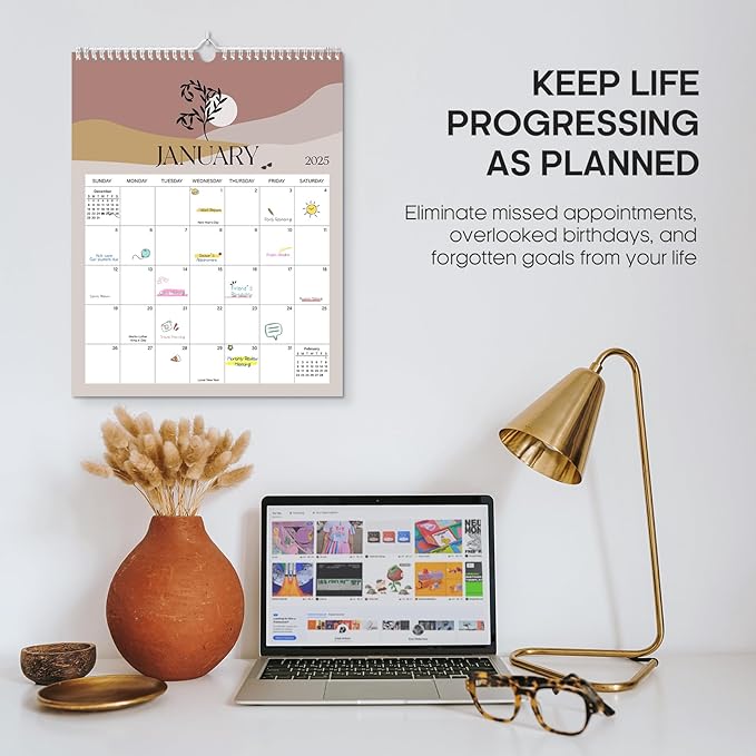 2025 Wall Calendar, Monthly Wall Calendar from January 2025 to June 2026, 14.7" x 11.5", Spiral Binding Hanging Wall Calendar, Perfect for Home or Office, Boho Theme