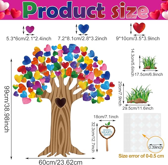 Classroom Tree Bulletin Board Decorations Set Hearts Bulletin Board Tree Cutouts Teacher Classroom Wall Decor for Elementary School Chalkboard Supplies (Lovely Style)