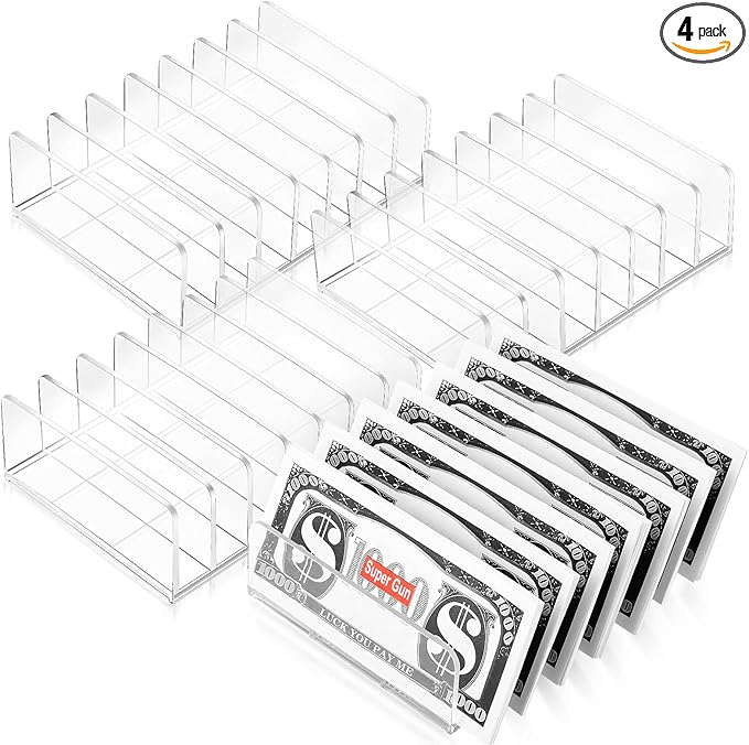 Geetery 4 Pcs Acrylic Cash Tray for Cash Stuffing Mail Sorter Organizer Desk Organizer for Sorting Mail Clear Envelope Organizer for Desk Cash Envelope Bill Business Card Eyeshadow Palette (7 Slot)