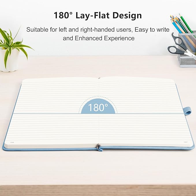 RETTACY Journaling Notebooks, A5 Lined Notebook Journal with 320 Numbered Pages, 5.7'' × 8.3'', Medium Size, Journal Notebook for Writing, Work, Leather Hardcover, 100 GSM Thick Paper (Light Blue)