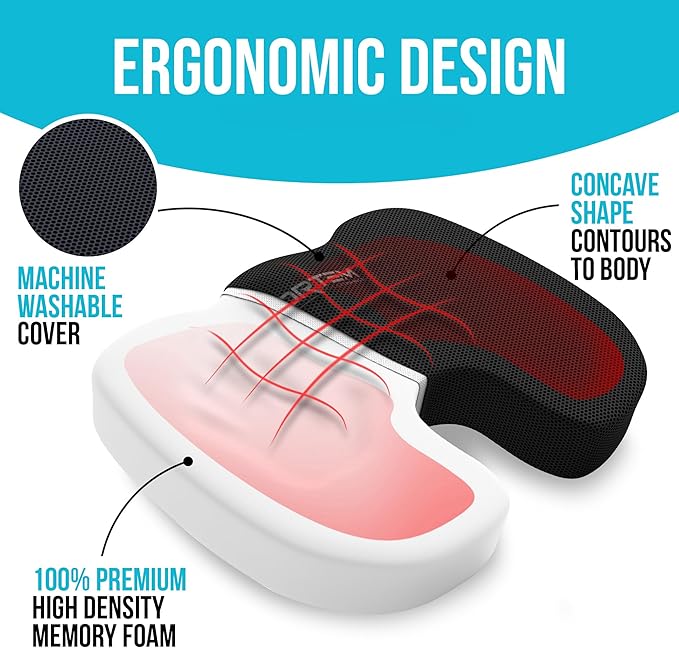 FORTEM Seat Cushion and Lumbar Support for Office Chair, Desk Chair Cushion, Memory Foam Office Chair Cushion, Non Slip Sitting and Back Pillow for Gaming, Car Seat Cushion, Chair Pad, XL