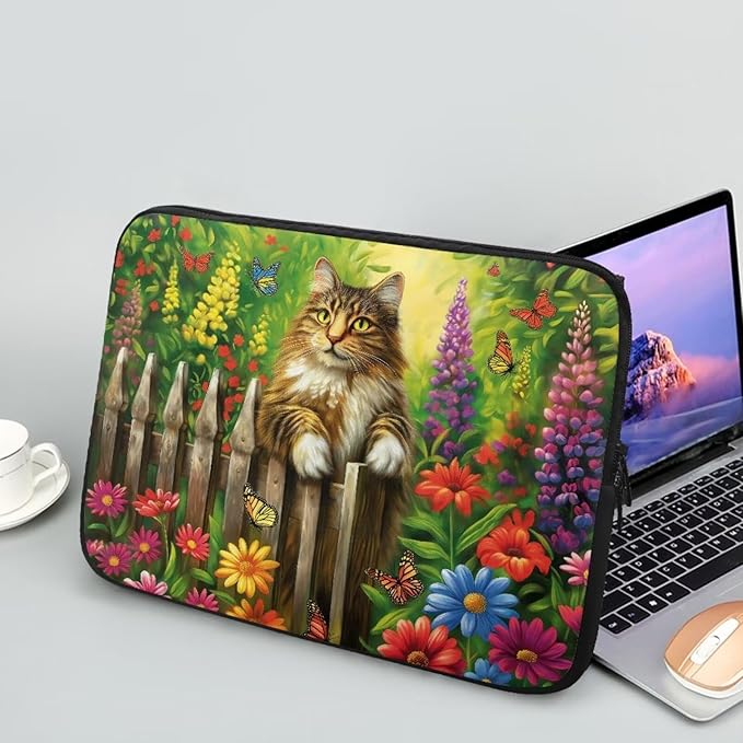 Cats Flower Printed Laptop Briefcase for Women Men, Waterproof 17 Inch Laptop Bag Messenger Bag Lightweight Laptop Case for Office Business Traveling Daily Use, Gift for Father