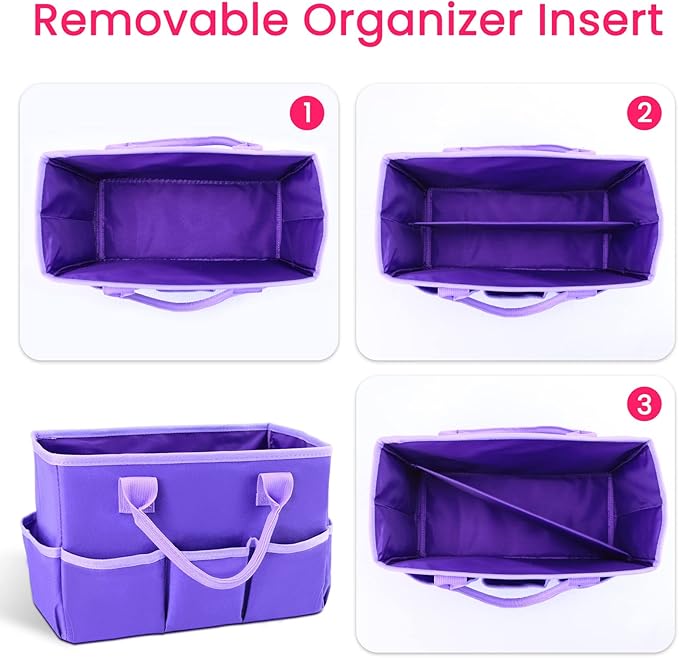 Godery Desktop Tote and Stock Organize, Teacher Helper Tote Bag Organization for Arts, Books, Stationery, etc, and Office Desk Organize, Make-up Storage Tote with Handles for Travel (PURPLE)