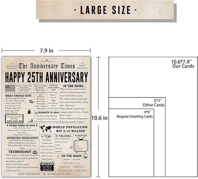 Jumbo 25th Anniversary Card for Husband Wife Couples, Big 25 Year Anniversary Card Gifts for Dad Mom Parents, Romantic Silver Wedding Gifts for Husband Wife