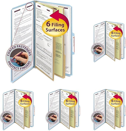 Smead Pressboard Classification File Folder with SafeSHIELD Fasteners, 2 Dividers, 2" Expansion, Legal Size, Blue, 10 per Box (19030) (Pack of 5)