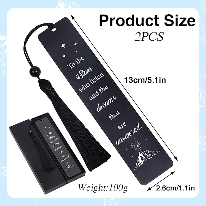 Fantasy Metal Bookmark Gift - 2Pcs Pretty Bookmarks with Tassels for Women Cool Star Book Marks Gifts for Men Motivational Book Mark for Book Lovers Teacher Bookmarks Appreciation Gifts
