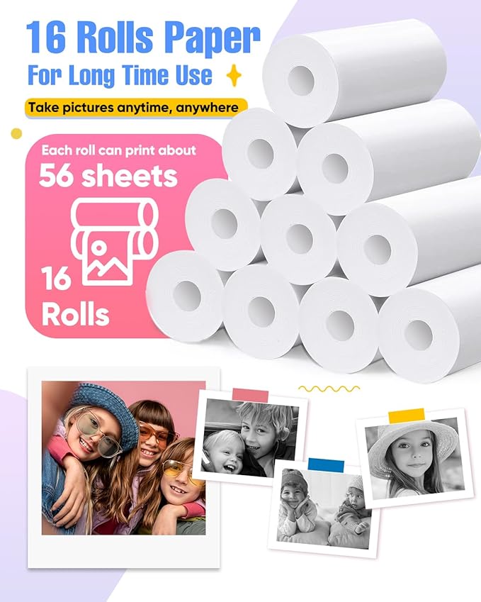 16 Rolls Instant Print Camera for Kids Refill Print Paper,HD Printing Thermal Print Paper Set Portable Refill Print Paper