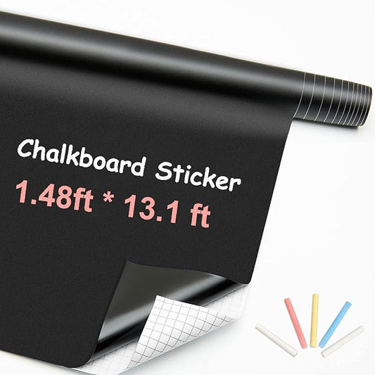 Extra Large Chalkboard Wallpaper Stick and Peel(1.48ft.x13.1ft.) Chalk Board Wall Paper Chalk Paint Removable Renovate Blackboard Sticker with 5 Chalks for Home&Office Wall Board Sign(17.7*157Inches)