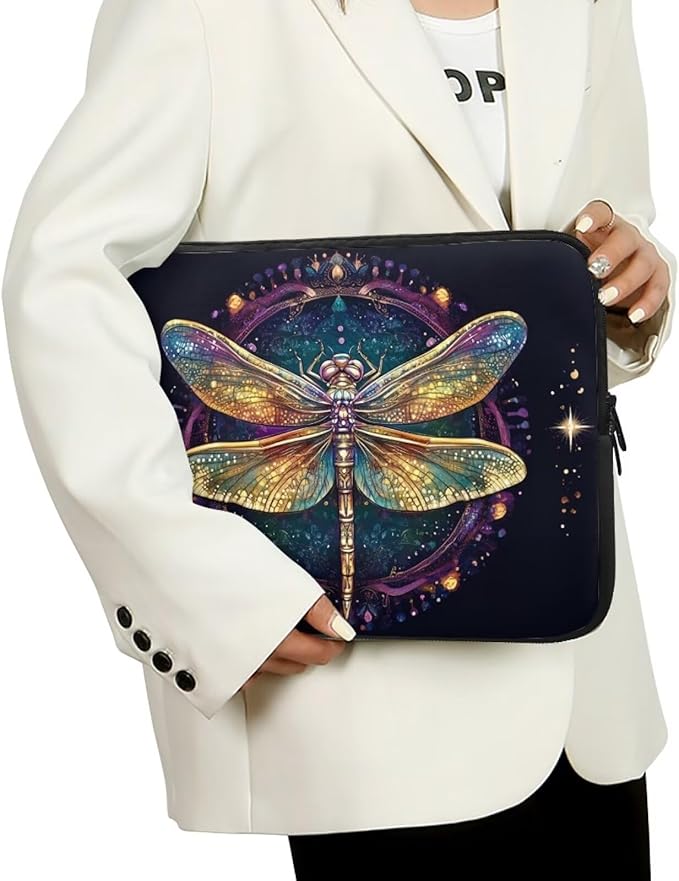 Dragonfly Printed Computer Bags for Laptops for Women, Large Capacity Computer Carrying Cover Laptop Briefcase, 15 Inch Water Resistant Laptop Case Portable Computer Case Bag
