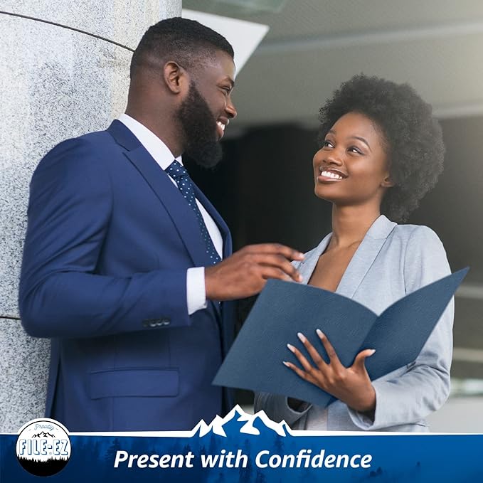 FILE-EZ Two-Pocket Folders, Dark Blue, 125-Pack, Textured Paper, Letter Size (EZ-32423)