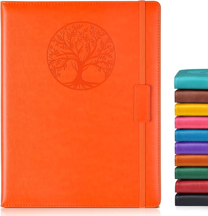 Lined Journal Notebook for Women Men,256 Pages A4 Large Hardcover Leather Journals for Writing,Travel,Business,Work,School,College Ruled Notebooks for Note Taking,Diary Notepad 8.6"×11"(Orange)