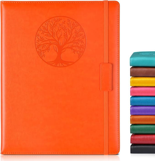 Lined Journal Notebook for Women Men,256 Pages A4 Large Hardcover Leather Journals for Writing,Travel,Business,Work,School,College Ruled Notebooks for Note Taking,Diary Notepad 8.6"×11"(Orange)