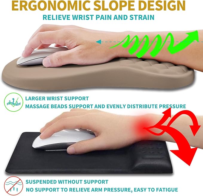 Hokafenle 2 in 1 Ergonomic Mouse Pad Wrist Support & Wrist Rest for Computer Keyboard Set, with Relieve Carpal Tunnel Pain Massage Bulge and Full Memory Gel Design (2In1 Set, Sand Color)